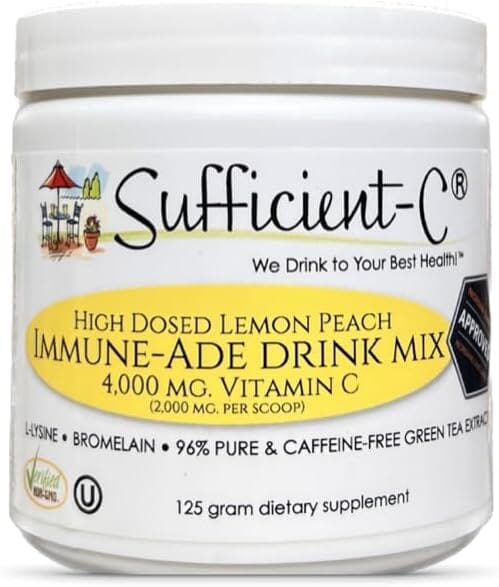 Sufficient-C® High Dose Lemon Peach Immune-Ade Drink Mix Default Category Sufficient-C 125 Grams 