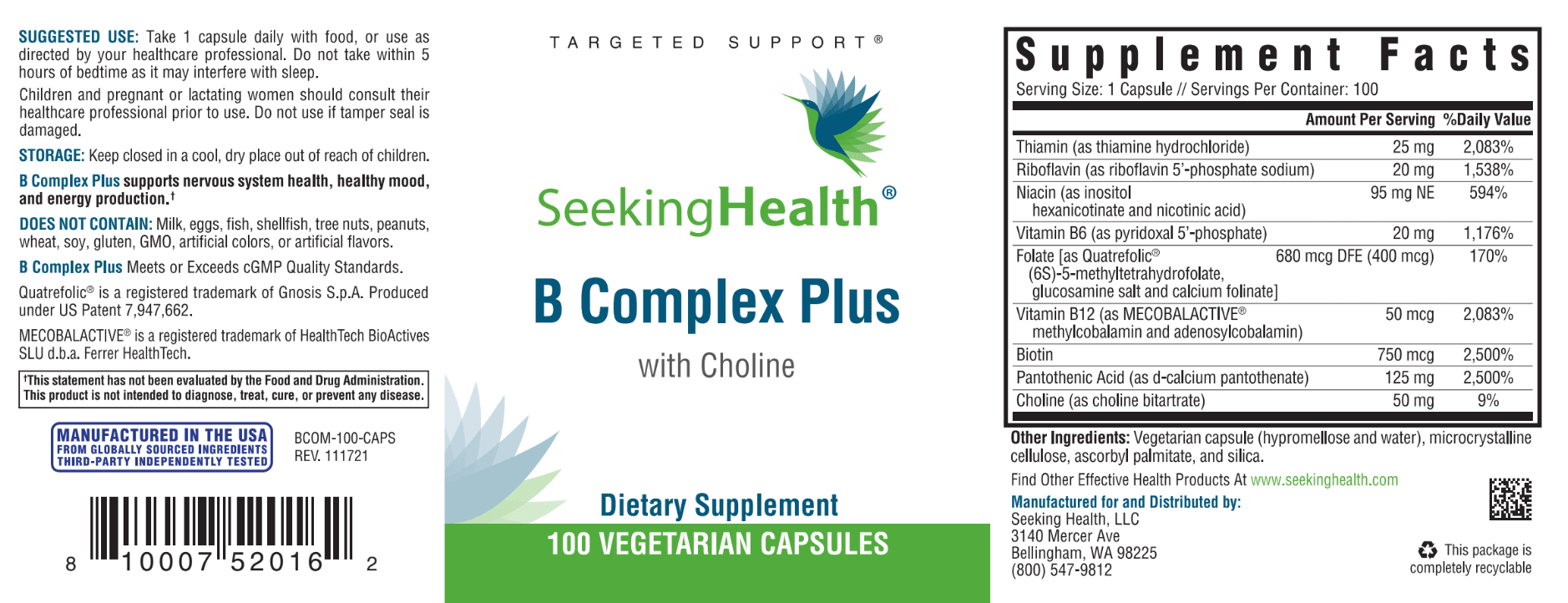 B Complex Plus - 100 Capsules – Healthy Habits Living