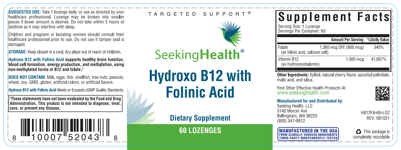 Hydroxo B12 with Folinic Acid - 60 Lozenges – Healthy Habits Living