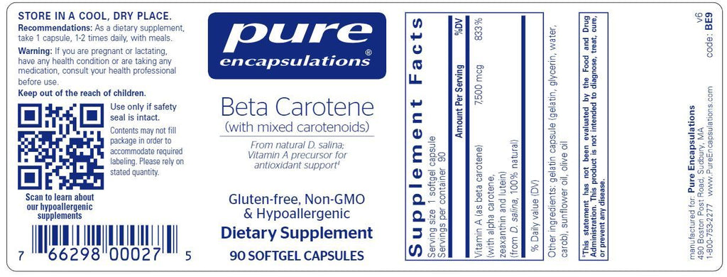 Beta Carotene (with mixed carotenoids) Default Category Pure Encapsulations 90 capsules 