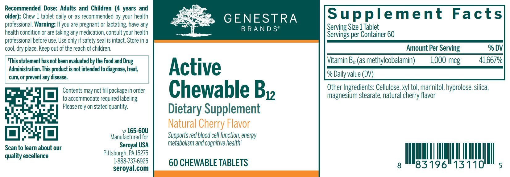 ACTIVE Chewable B12 - 60 Tablets | Healthy Habits Living