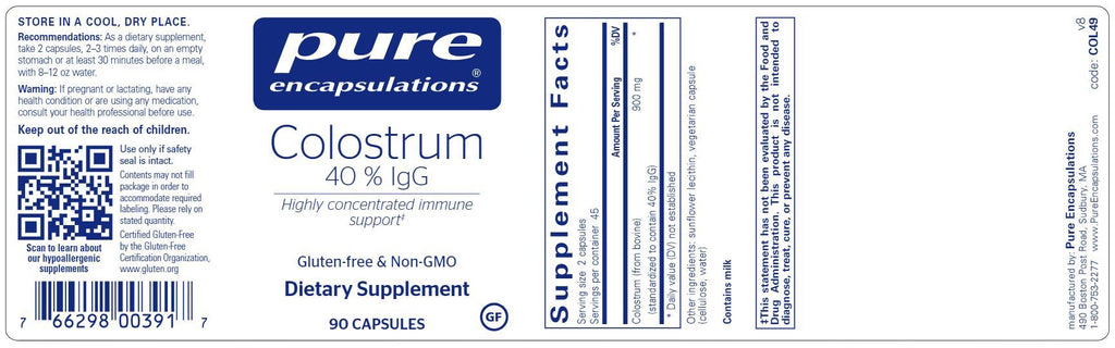 Colostrum 40% IgG Default Category Pure Encapsulations 90 Capsules 